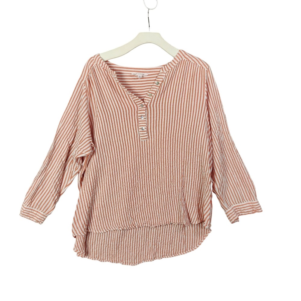 Jane + Delancey Striped Nautical Button Hi-Low Long Sleeve Top‎ Women Size 2X